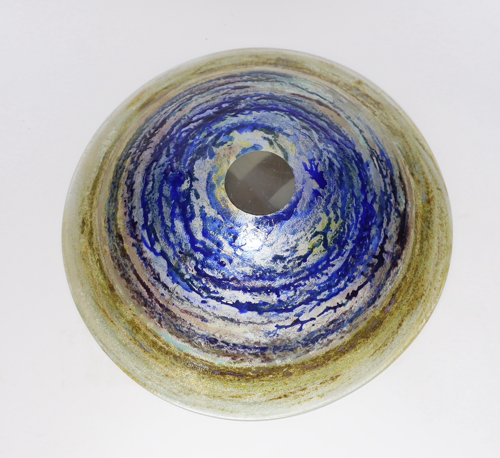 A contemporary glass bowl, signed Helen (?), ‘Light on Water’, 35cm diameter